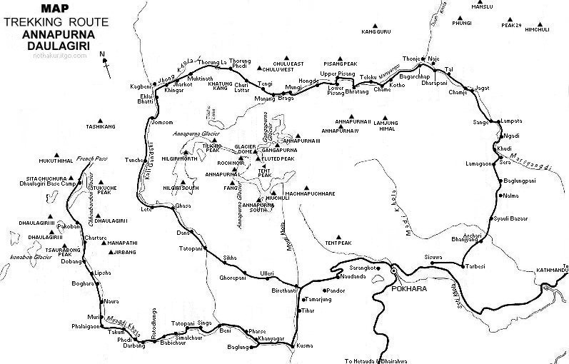 Map of Nepal:Annapurna & Dhaulagiri